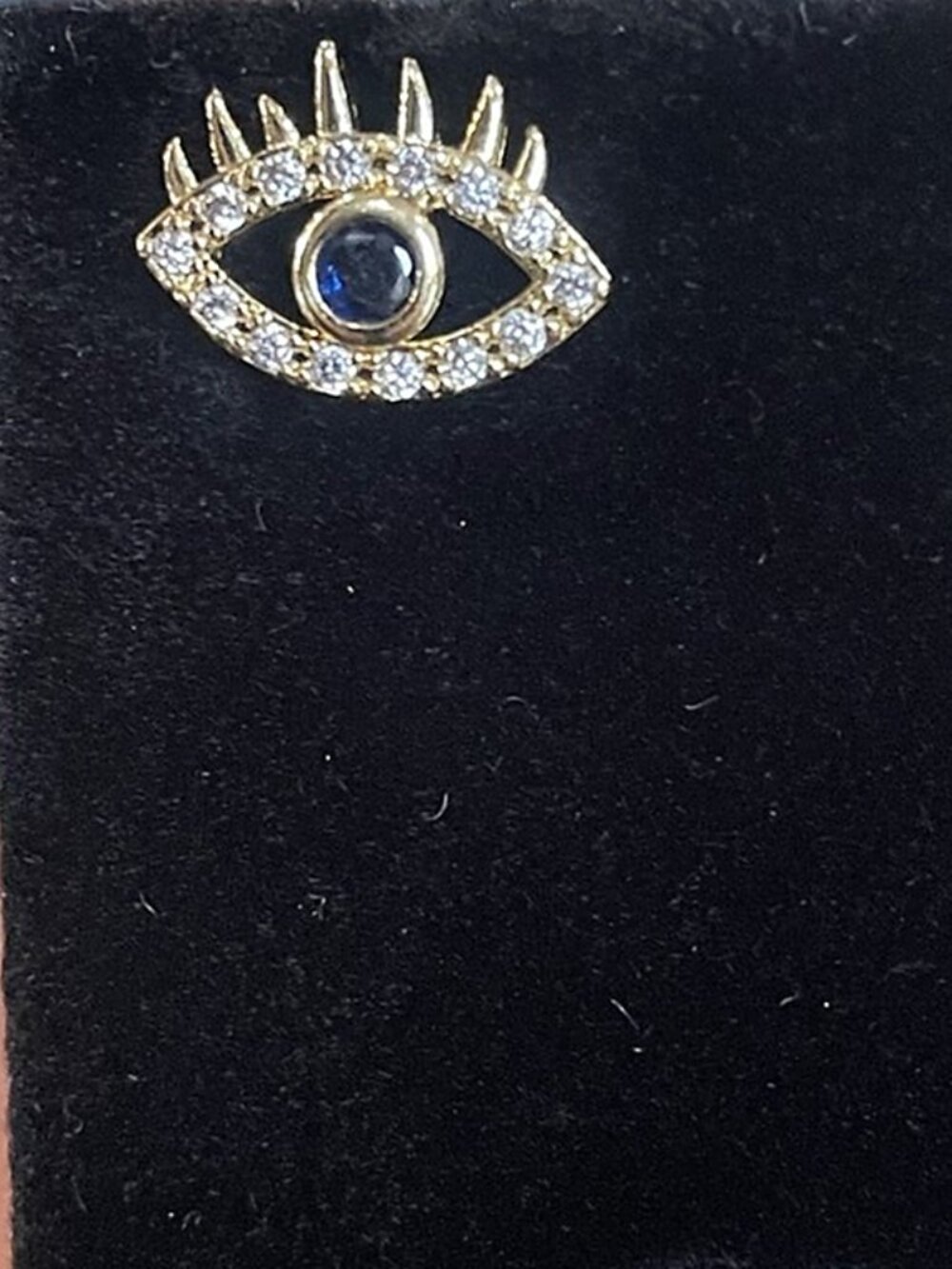 Gold Boho Evil Eye Protection Stud Earrings Blue Clear CZ | Eyelash | Talisman - Picture 4 of 13